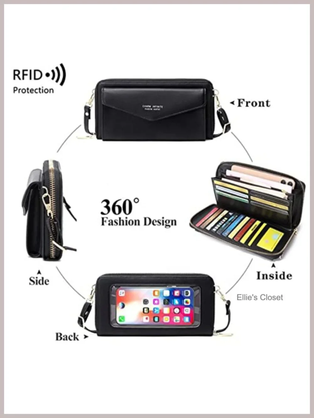 Faux Leather Crossbody Phone Bag with RFID Blocking Touch Screen Wallet